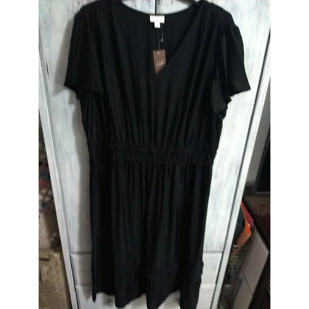 J. Jill Maxi V-neck Ruffled Sleeve Dress Black Nwt 3x Boho Feminine - Picture 3 of 13